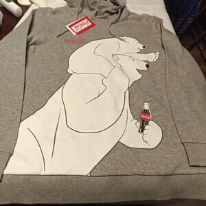 Coca Cola Hoodie NWT Women's Size Large Polar Bear Gray Pullover Sweatshirt New